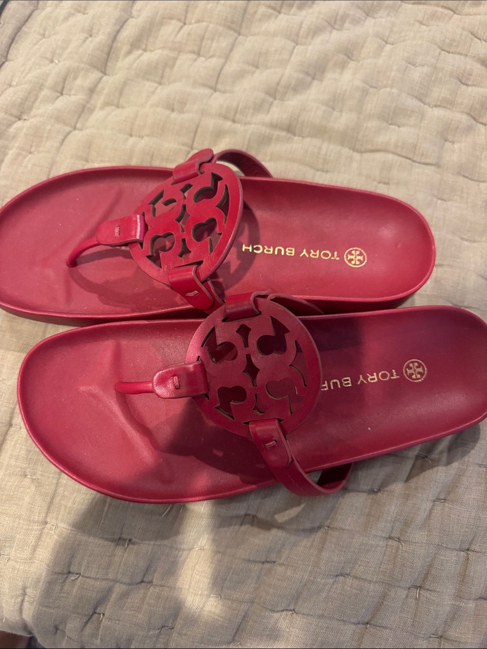 Tory Burch Pink-Red Miller Cutout Thong Sandals size 9 like new